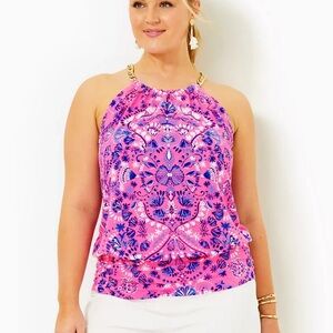 Lilly Pulitzer Bowen Halter Top Tank Havana Pink Turtle Tidepool Women’s XL